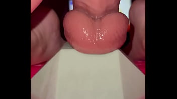 Tiny redhead rides a fence post cock