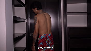 Busty blonde gets naked after her stepson plays a prank on her in the bathroom