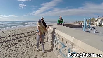 Blondie pleases a guy outside nicely