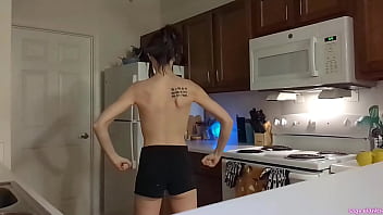 Topless sage eldritch weight lifting in the kitchen