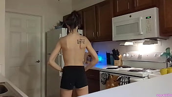 Topless sage eldritch weight lifting in the kitchen