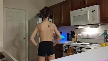 Topless sage eldritch weight lifting in the kitchen