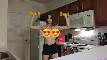 Topless sage eldritch weight lifting in the kitchen