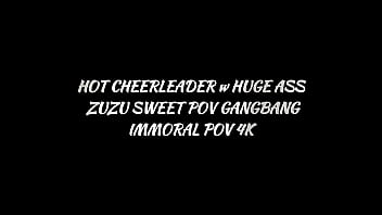 Naughty cheerleader zuzu sweet takes three big dicks in her ass