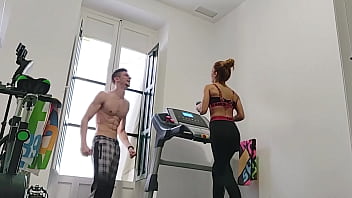 We exchange cardio for a good blowjob and tasty sex in my home gym