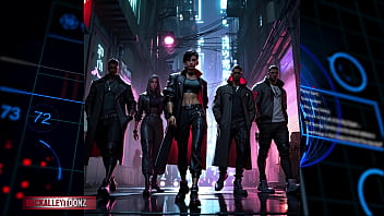 Cyberpunk rebel youth assemble futuristic hip hop fashion