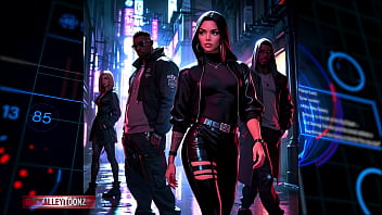 Cyberpunk rebel youth assemble futuristic hip hop fashion