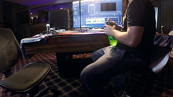 Brunette gives horny dude a footjob