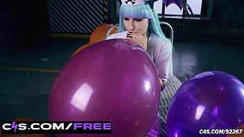 Sexy teen dominates in balloon blowing fetish