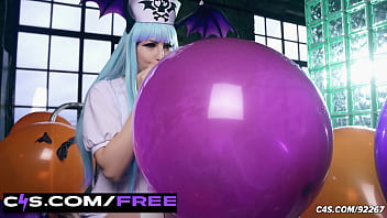 Sexy teen dominates in balloon blowing fetish