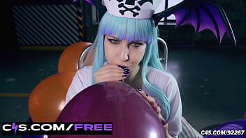 Sexy teen dominates in balloon blowing fetish