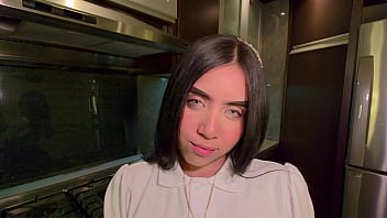 My stepbrother comes out of his room naked and when he sees me dressed in my study uniform he gets excited