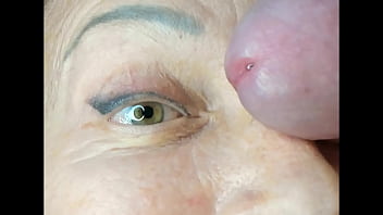 Milf extremely close up cumshot on eye orgasm
