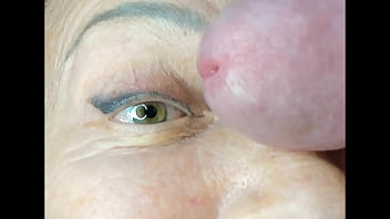 Milf extremely close up cumshot on eye orgasm