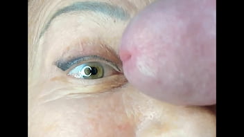 Milf extremely close up cumshot on eye orgasm