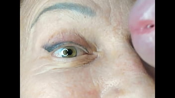 Milf extremely close up cumshot on eye orgasm