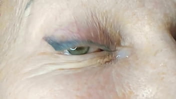 Milf extremely close up cumshot on eye orgasm