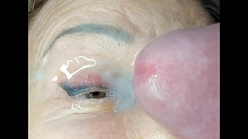 Milf extremely close up cumshot on eye orgasm