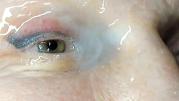 Milf extremely close up cumshot on eye orgasm