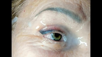 Milf extremely close up cumshot on eye orgasm