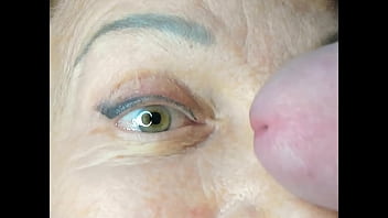 Milf extremely close up cumshot on eye orgasm