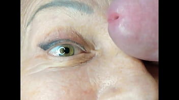 Milf extremely close up cumshot on eye orgasm