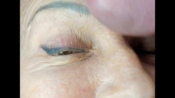 Milf extremely close up cumshot on eye orgasm