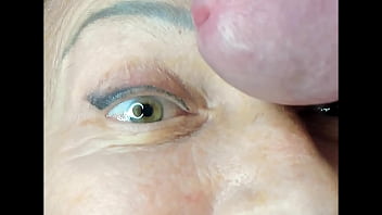 Milf extremely close up cumshot on eye orgasm