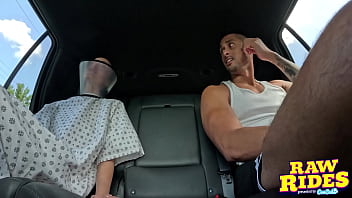 Slim petite brunette with dog cone gets fucked in uber pool ride share