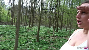 German curvy mature wife in leggings talk to public risky blowjob to stranger boy at jogging and swallow cum