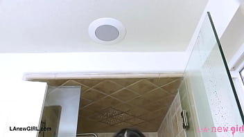 Radiant brunette beauty enjoyed a sensual bath