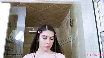 Radiant brunette beauty enjoyed a sensual bath