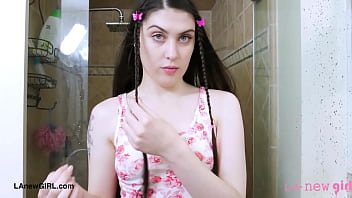 Radiant brunette beauty enjoyed a sensual bath