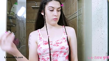 Radiant brunette beauty enjoyed a sensual bath