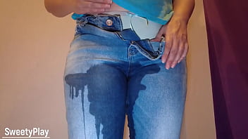 Jeans and pantie wetting with piss play