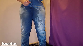 Jeans and pantie wetting with piss play