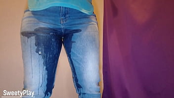 Jeans and pantie wetting with piss play