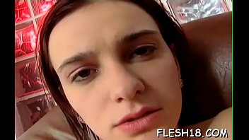 Lovely young babe in white underware delights with 2 dicks