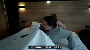 Step mom and step sister share bed with step son in wild hotel fuck