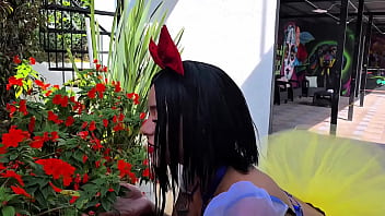 Double cumshot for little snow white slut who fucks a stranger after tasting an apple