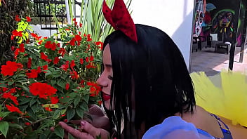Double cumshot for little snow white slut who fucks a stranger after tasting an apple