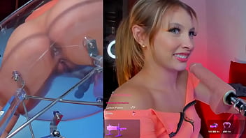 This girl enjoys the machine sucking gently and with the vibrator in her pussy