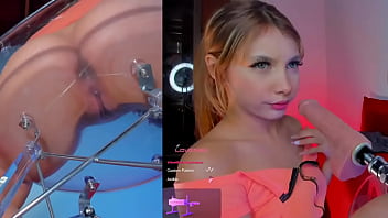 This girl enjoys the machine sucking gently and with the vibrator in her pussy