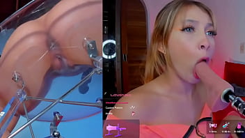 This girl enjoys the machine sucking gently and with the vibrator in her pussy
