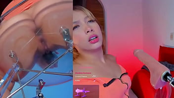 This girl enjoys the machine sucking gently and with the vibrator in her pussy