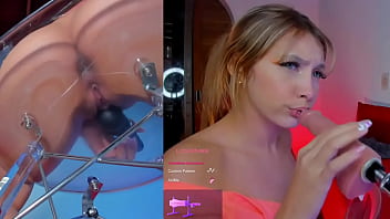 This girl enjoys the machine sucking gently and with the vibrator in her pussy