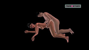 An animated porn video of a japanese man fucking indian girl in spoon position