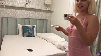 Flexible Blonde Cheerleader With Her Friend Wears A Transparent Pink Dress With A Thong Which Does Not Cover Pussy Or Ass thumbnail