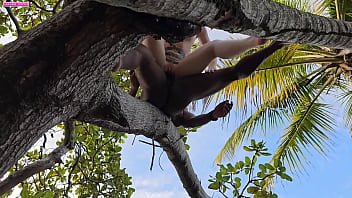 Meu amante fode minha bunda encima de uma arvore alta