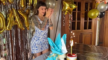 The best birthday surprise a real cock giving me until my ass is filled with milk